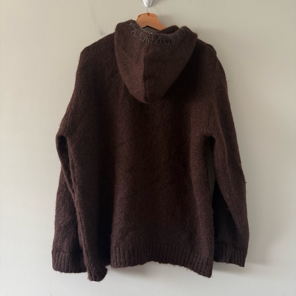 Full Zip Hooded Wool Sweater Mens Large Brown Western Native Cowichan Heavy - Picture 2 of 13
